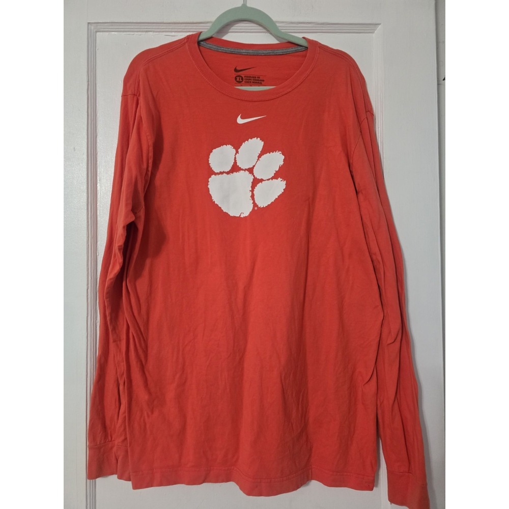 Clemson The Nike Tee Men's Long Sleeve Crew Neck Graphic Logo T-Shirt Orange XL